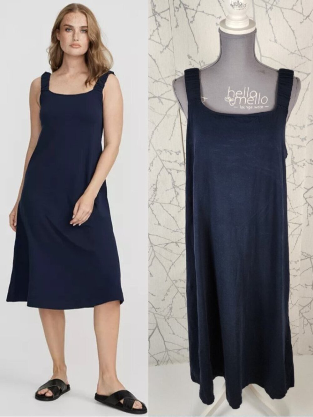Holebrook Sweden Navy Cotton Stretch Jersey Midi Shift Dress
